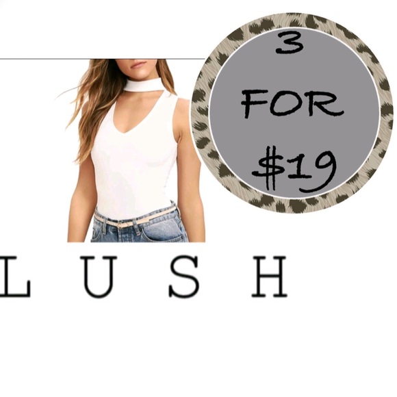 Lush Tops - 3/$19 Lush key hole deep V choker style white sleeveless bodysuit